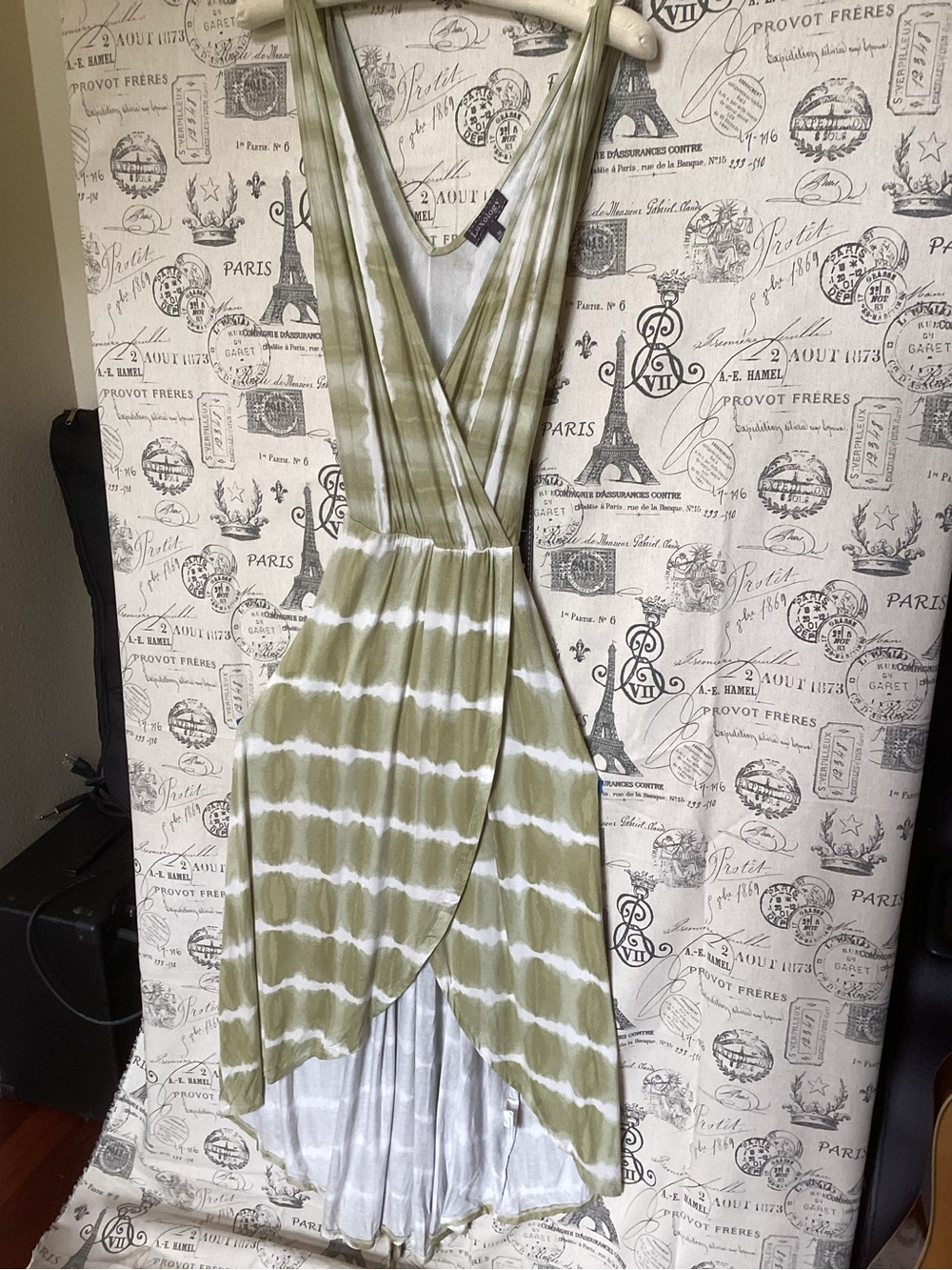 Luxology Olive and White Tie-Dye High-Low Maxi Dress Size M